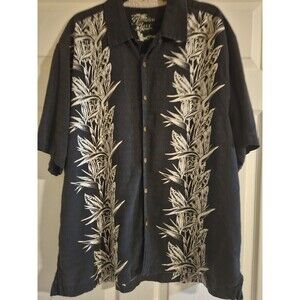 Jamaica Jaxx XL 100% Silk Black & White Hawaiian Floral Shirt Short Sleeve
